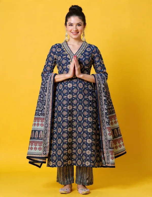 Black_Rayon_Slub_&_Dupatta_Kotachex_Kurta_Set_For_Women