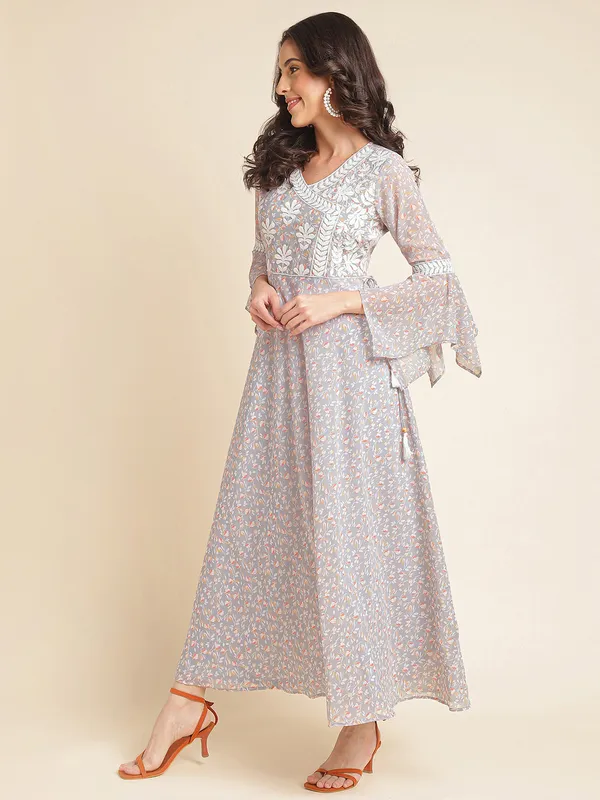 Cream_Imported_Georgette_Embroidered_Dresses_For_Women