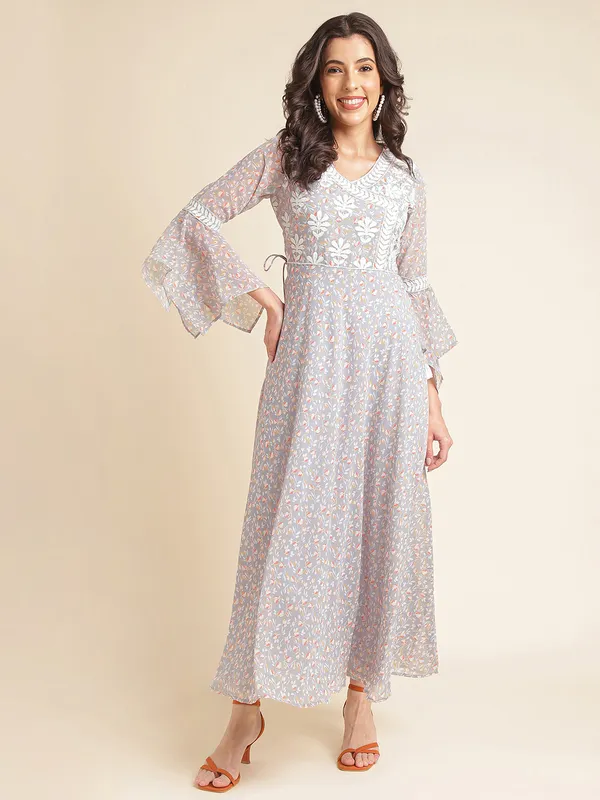 Cream_Imported_Georgette_Embroidered_Dresses_For_Women