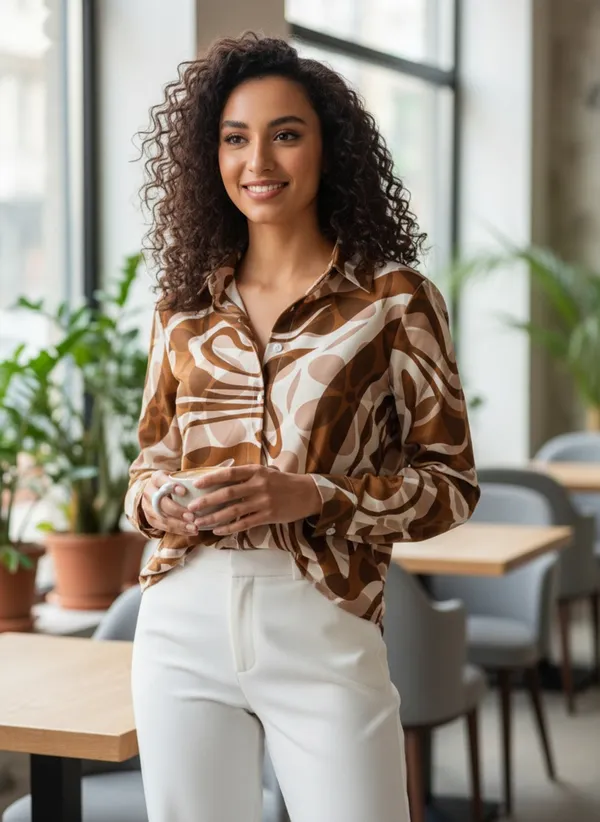 Brown_Rayon_Elegant_Korean_Work_Shirt_For_Women