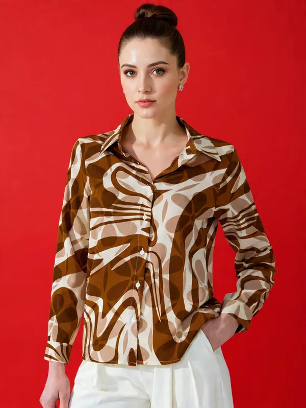 Brown_Rayon_Elegant_Korean_Work_Shirt_For_Women