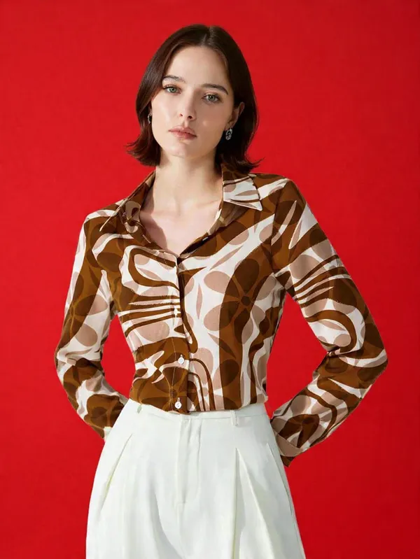Brown_Rayon_Elegant_Korean_Work_Shirt_For_Women