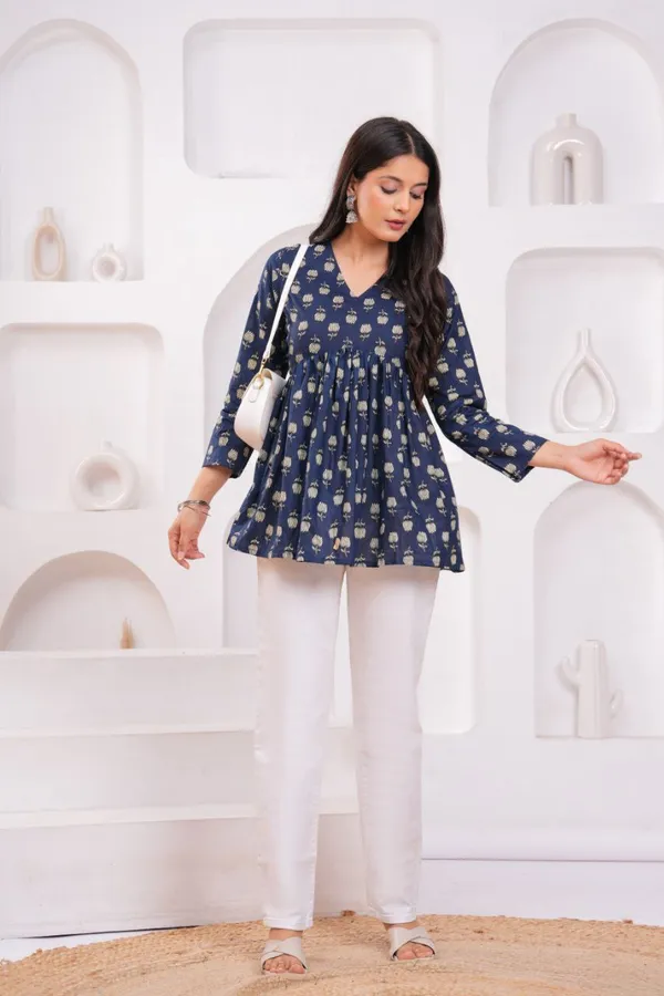 Blue_Midnight_Blossom_Cotton_Peplum_Top_For_Women