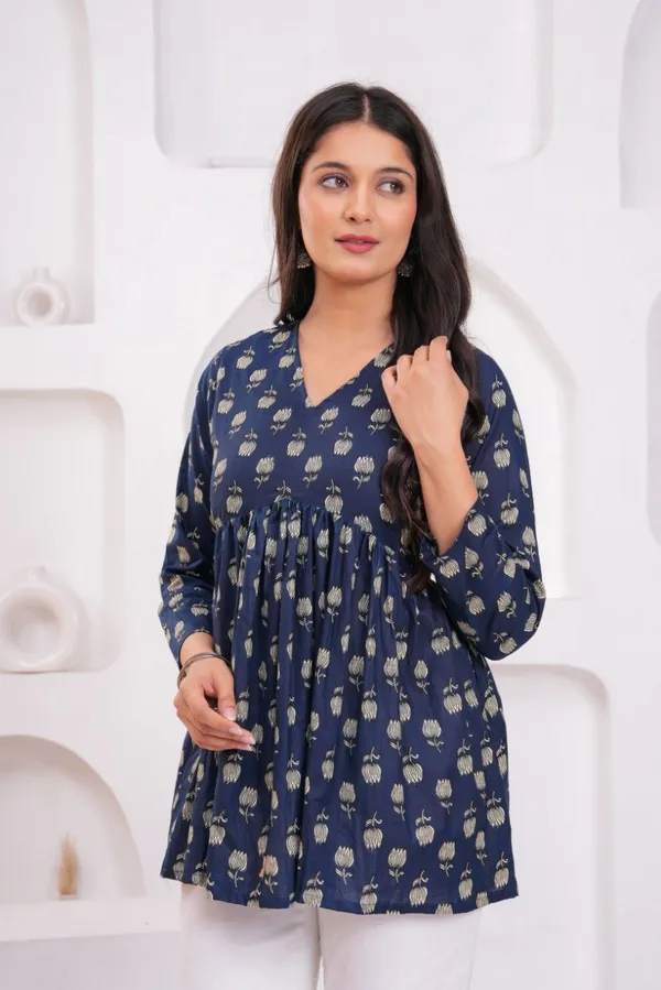 Blue_Midnight_Blossom_Cotton_Peplum_Top_For_Women