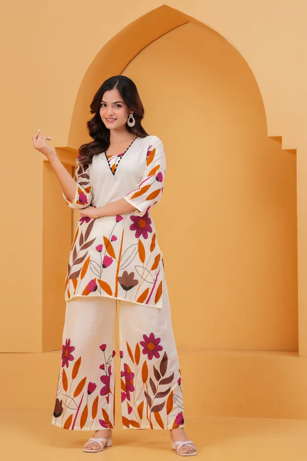Cream_Ivory_&_Floral_Printed_Cotton_Co_Ord_Set_With_Wide_Leg_Pants_For_Women
