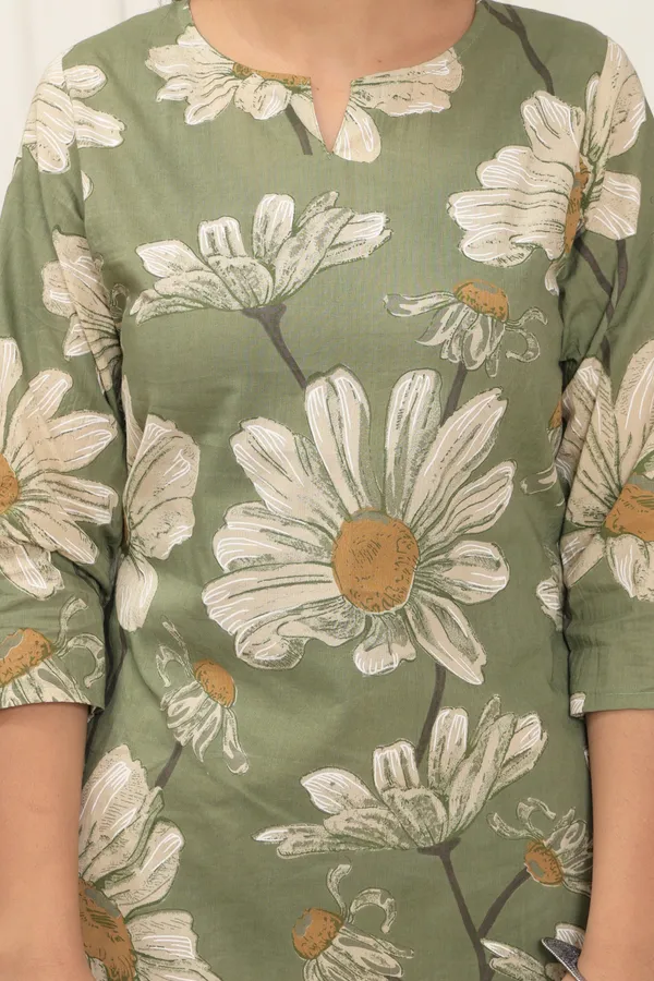 Olive_Green_Aspire_Bloom_Cotton_Co_Ord_Set_With_Classic_Daisy_Print_For_Women