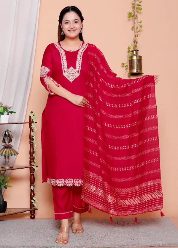Womens_Red_Vertican_Embroiderey_Suit_Set