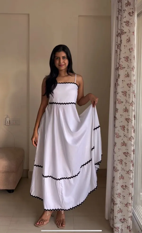 Black_&_White_Solid_Rayon_White_Long_Dress_For_Women