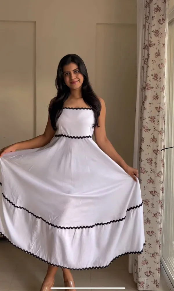 Black_&_White_Solid_Rayon_White_Long_Dress_For_Women