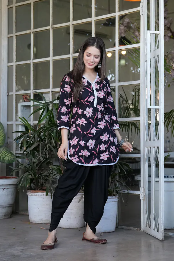 Black_Sundardhage_Printed_Dhoti_Kurta_Set_Elegant_Ethnic_Wear_For_Women