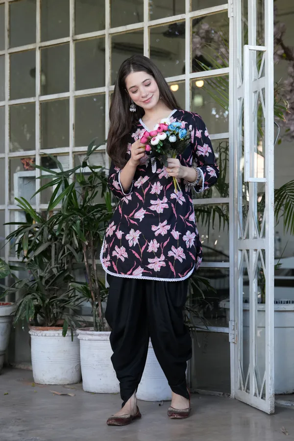 Black_Sundardhage_Printed_Dhoti_Kurta_Set_Elegant_Ethnic_Wear_For_Women