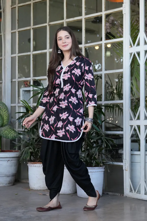 Black_Sundardhage_Printed_Dhoti_Kurta_Set_Elegant_Ethnic_Wear_For_Women