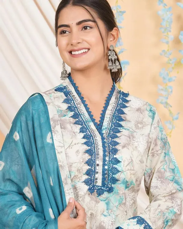 Blue_Cotton_V_Neck_Printed_Suit_Set_With_Chiffon_Dupatta_For_Women