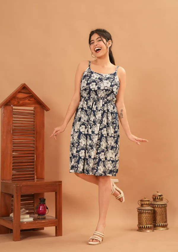 Blue_Printed_Knee_Length_Rayon_Dress_For_Women