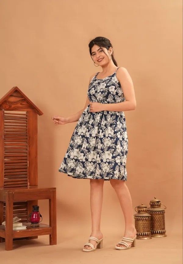 Blue_Printed_Knee_Length_Rayon_Dress_For_Women