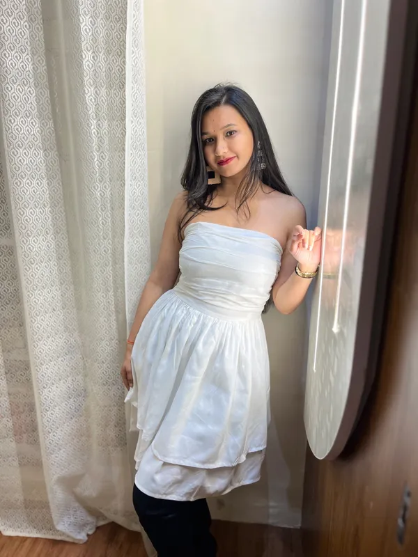 White_Solid_Two_Flared_Dress_For_Women