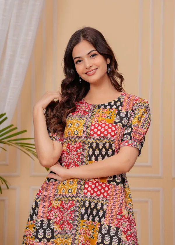 Red_Bohemian_Patchwork_Printed_A_Line_Dress_For_Women