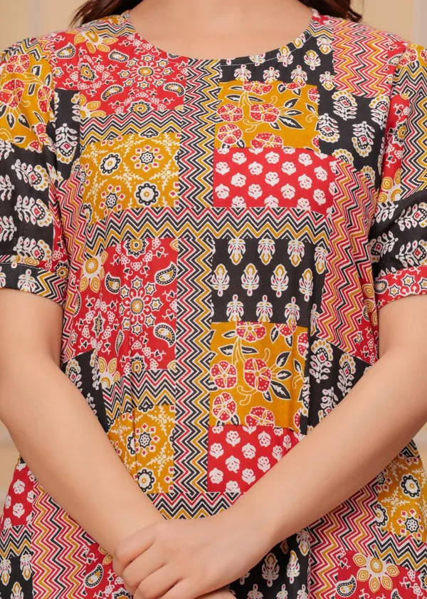 Red_Bohemian_Patchwork_Printed_A_Line_Dress_For_Women