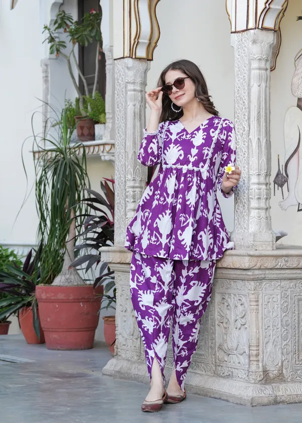 Purple_Ethnic_Ikat_Look_Print_Co_Ord_Set_For_Women