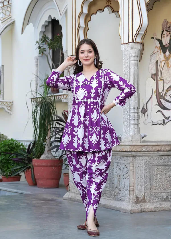 Purple_Ethnic_Ikat_Look_Print_Co_Ord_Set_For_Women