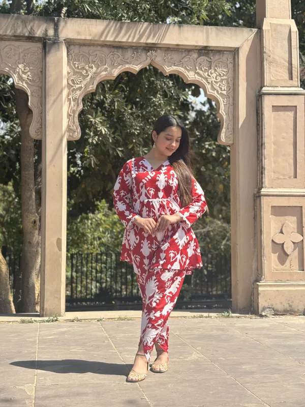 Red_Printed_Cotton_Red_Dhoti_Kurta_Set_For_Women