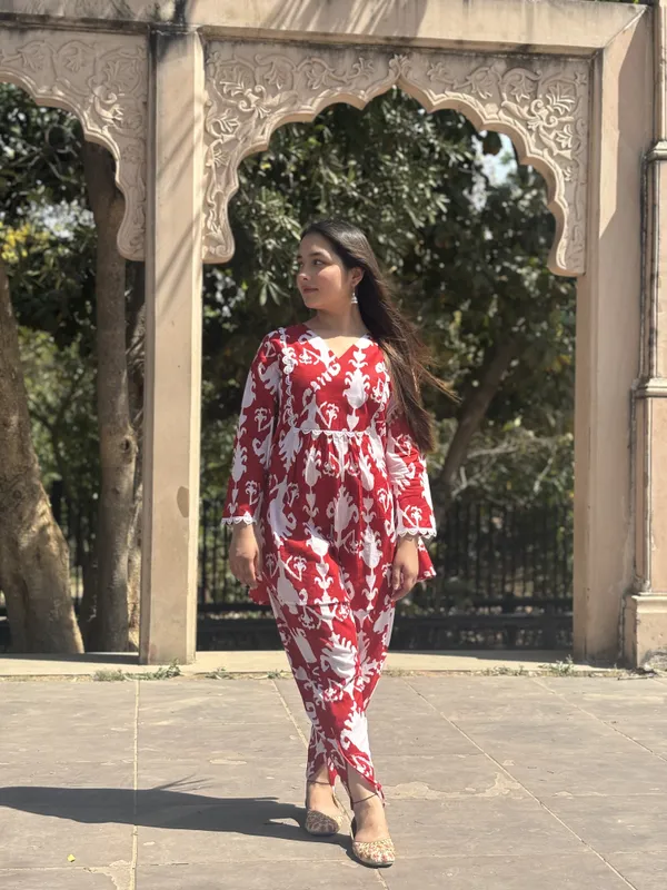 Red_Printed_Cotton_Red_Dhoti_Kurta_Set_For_Women