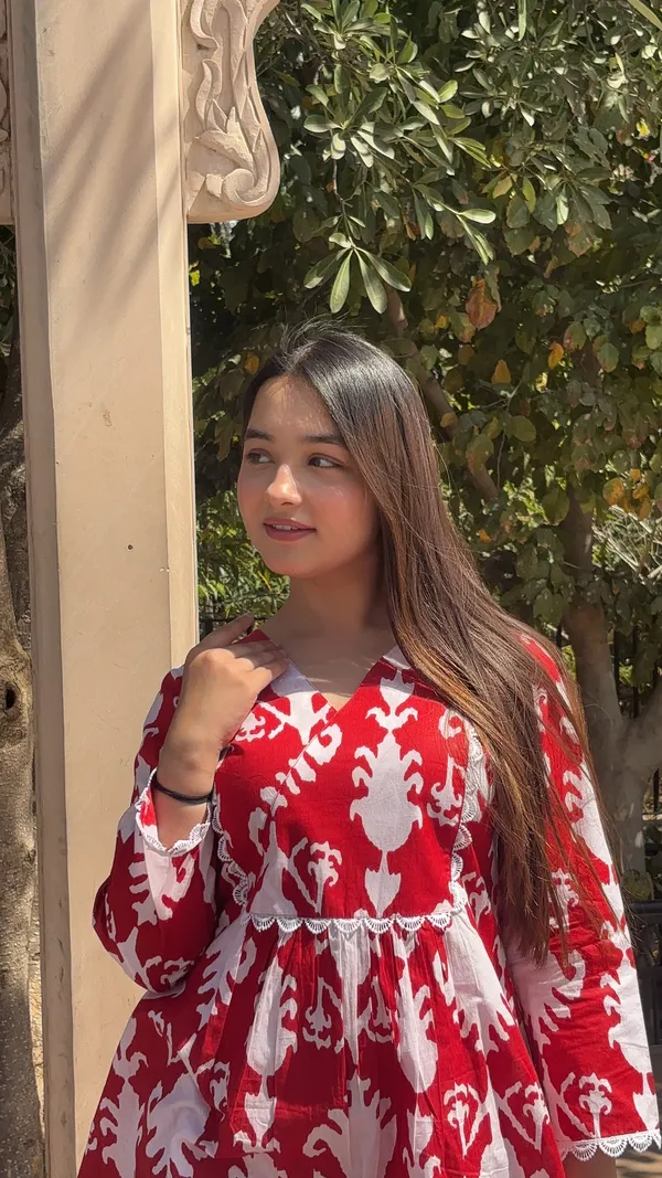 Red_Printed_Cotton_Red_Dhoti_Kurta_Set_For_Women