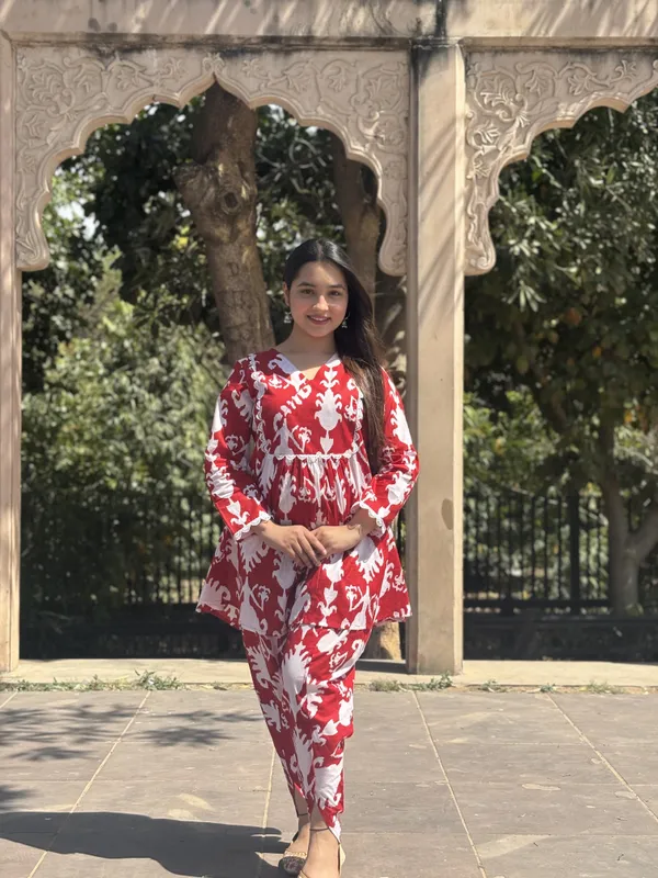 Red_Printed_Cotton_Red_Dhoti_Kurta_Set_For_Women