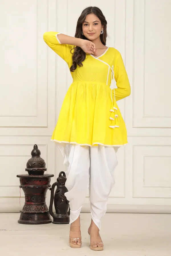 Yellow_Solid_V_Neck_Angrakha_Style_Solid_Dhoti_Kurta_Set_For_Women