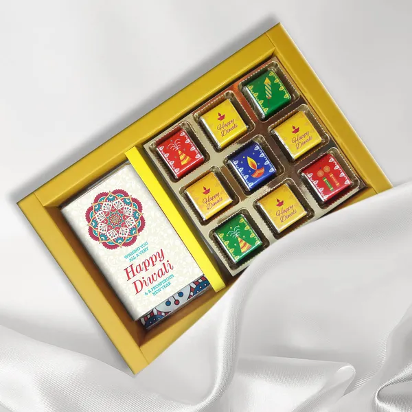 Diwali_Gift,_Personalised_/_Customized_Chocolate_Box_(2_Bars_+_9_Cubes)_Specially_For_Your_Loved_Ones