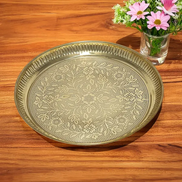 Golden_Pure_Brass_Nakshi_Flower_Design_Embossed_Aarti_Puja_Thali
