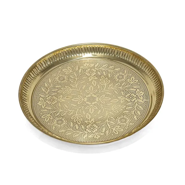 Golden_Pure_Brass_Nakshi_Flower_Design_Embossed_Aarti_Puja_Thali