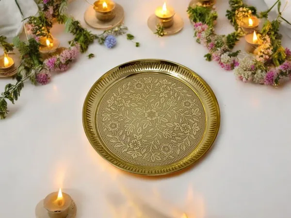 Golden_Pure_Brass_Nakshi_Flower_Design_Embossed_Aarti_Puja_Thali