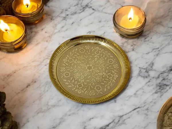Golden_Pure_Brass_Nakshi_Flower_Design_Embossed_Aarti_Puja_Thali