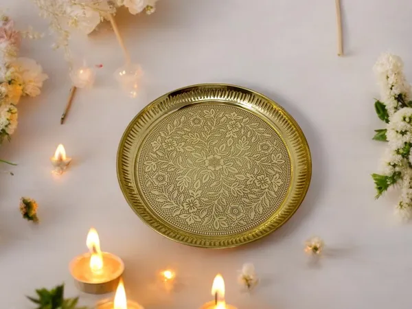 Golden_Pure_Brass_Nakshi_Flower_Design_Embossed_Aarti_Puja_Thali