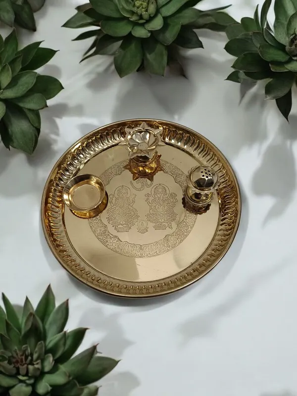 Golden_Festival_Ethnic_Puja_Thali,_Worship_Plate,_Traditional_Hindu_Temple_Decor,_Diwali_Festival_Gift