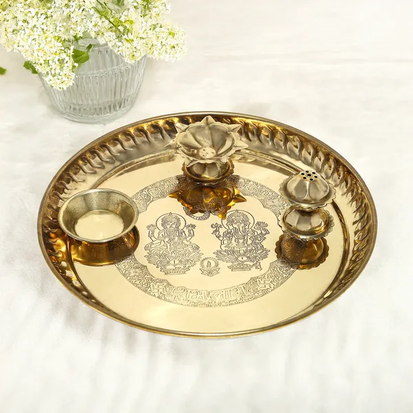 Golden_Festival_Ethnic_Puja_Thali,_Worship_Plate,_Traditional_Hindu_Temple_Decor,_Diwali_Festival_Gift