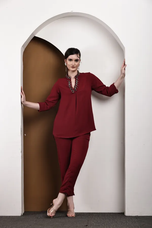 Maroon_Hand-Embroidered_Cotton_Co-Ord_Set_For_Women