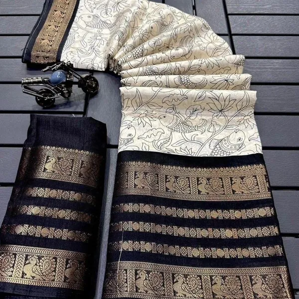 Traditional-Contemporary_Dola_Silk_Saree_with_Contrast_Jaquard_Weave_and_Art_Print