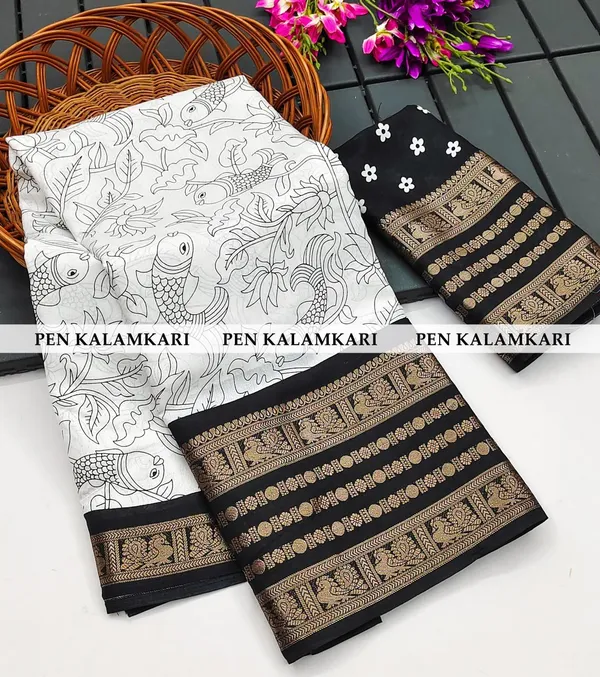 Traditional-Contemporary_Dola_Silk_Saree_with_Contrast_Jaquard_Weave_and_Art_Print