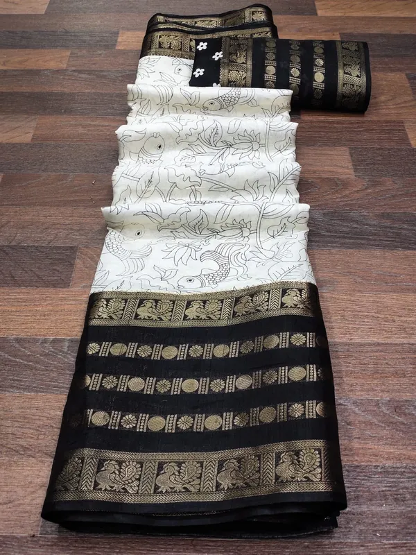 Traditional-Contemporary_Dola_Silk_Saree_with_Contrast_Jaquard_Weave_and_Art_Print
