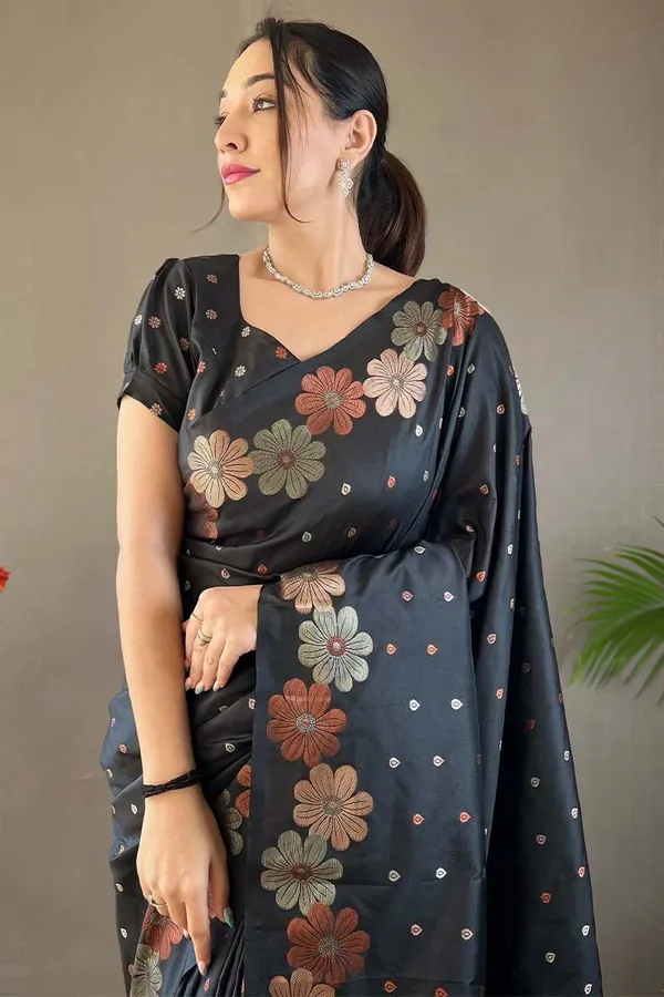 Black_soft_silk_copper_and_gold_weaving_saree