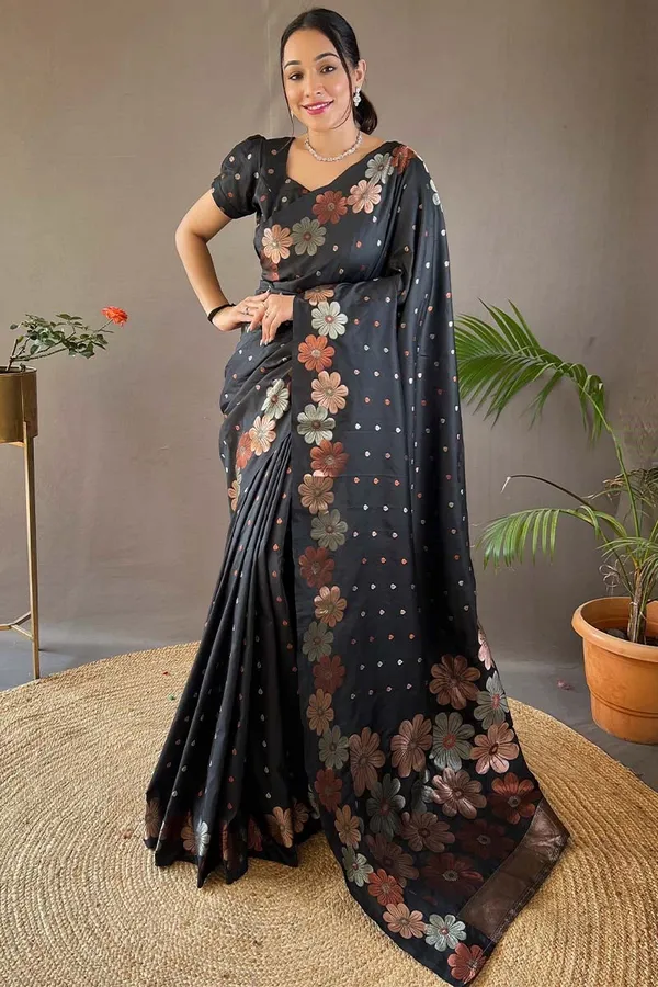 Black_soft_silk_copper_and_gold_weaving_saree