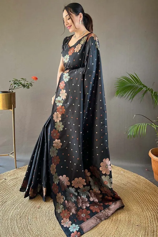 Black_soft_silk_copper_and_gold_weaving_saree