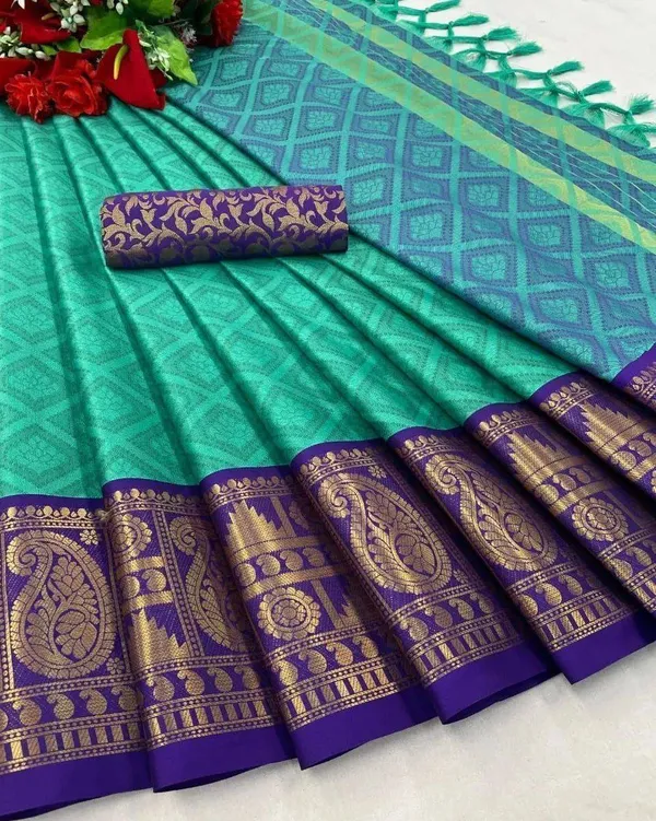 Dola_Silk_Ethnic_Jacquard_Border_Saree_with_Designer_Print_and_Pallu