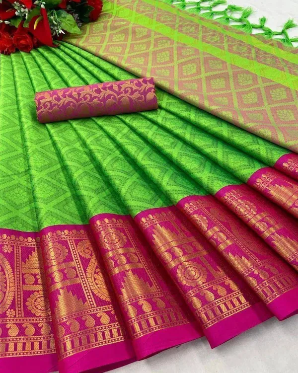 Dola_Silk_Ethnic_Jacquard_Border_Saree_with_Designer_Print_and_Pallu