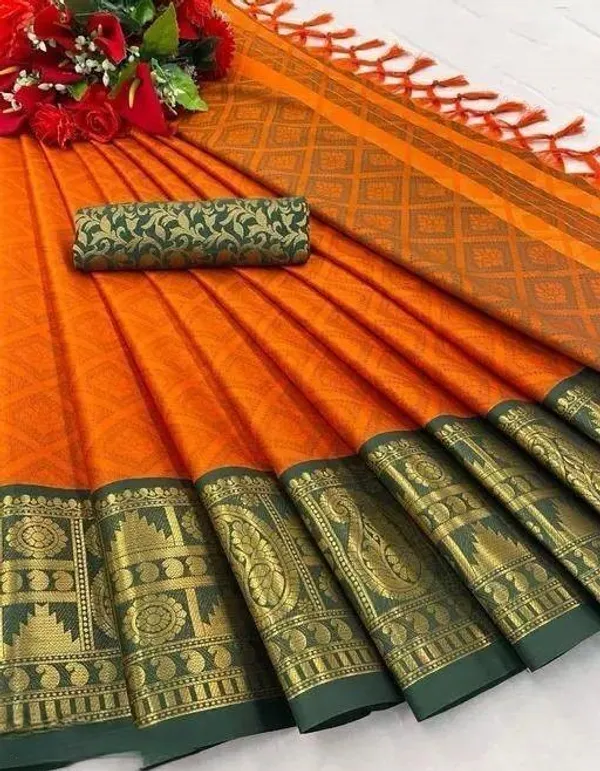 Dola_Silk_Ethnic_Jacquard_Border_Saree_with_Designer_Print_and_Pallu
