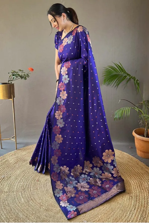 New_Designer_Pure_Soft_Silk_Blue_Saree_With_Copper_and_Gold_Weaving_All_Over_Saree_With_Running_Unstiched_Blouse_Piece