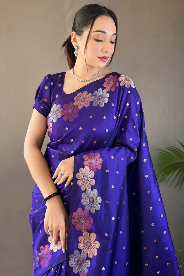 New_Designer_Pure_Soft_Silk_Blue_Saree_With_Copper_and_Gold_Weaving_All_Over_Saree_With_Running_Unstiched_Blouse_Piece