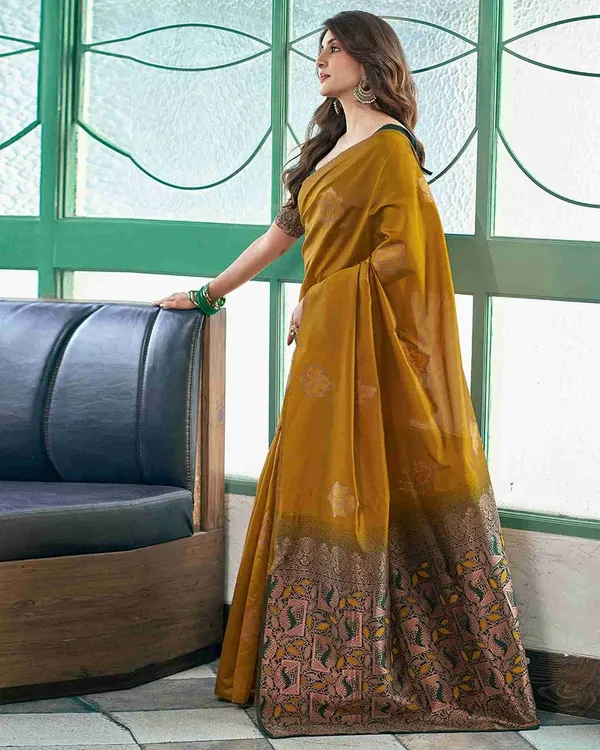 Party_wear_jacquard_yellow_saree